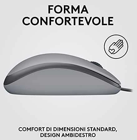 Tyli pelė su laidu Logitech M110, Pilka