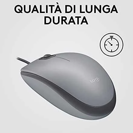 Tyli pelė su laidu Logitech M110, Pilka