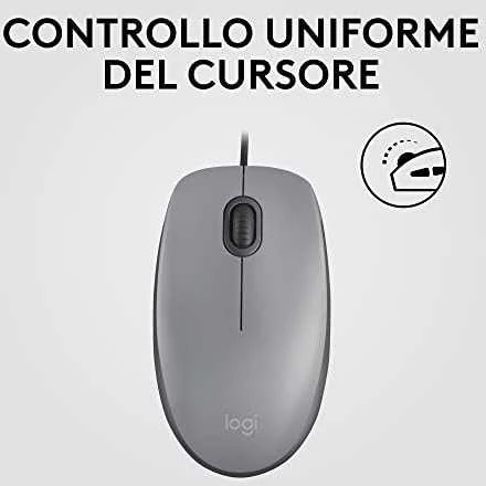 Tyli pelė su laidu Logitech M110, Pilka