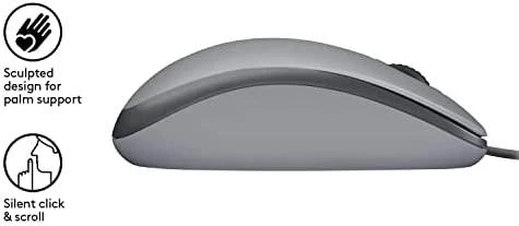 Tyli pelė su laidu Logitech M110, Pilka