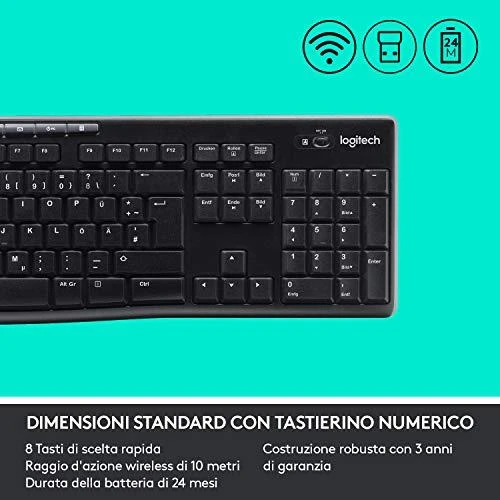 Logitech MK270 klaviatūra Radijo dažnio belaidė QWERTY Italų kalba Juoda