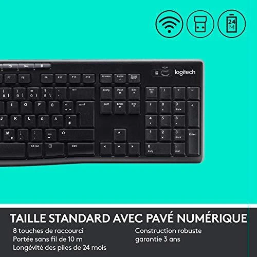 Belaidis klaviatūros ir pelės rinkinys Logitech MK270, Prancūzų išdėstymas