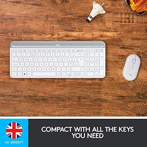 Logitech MK470 Slim Wireless Combo, belaidė klaviatūra ir pelė, DE išdėstymas, Balta
