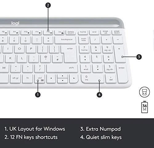 Logitech MK470 Slim Wireless Combo, belaidė klaviatūra ir pelė, DE išdėstymas, Balta