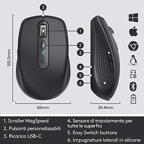 Belaidė pelė Logitech MX Anywhere 3, Juodos spalvos