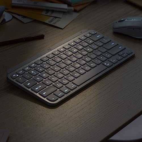 Minimalistinė Belaidė Klaviatūra su apašvietimu Logitech MX Keys Mini, Pilkos spalvos, US tarptautinis (Qwerty) išdėstymas