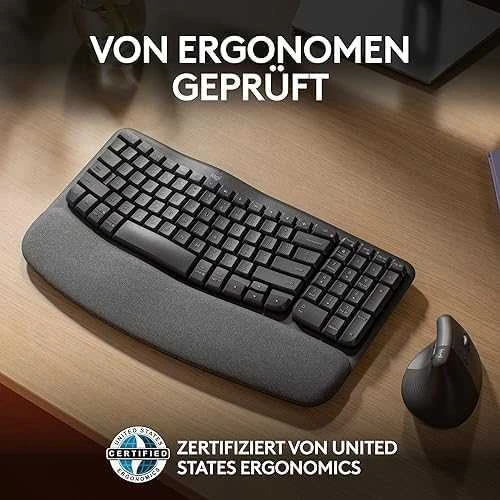 Logitech Wave Keys Belaidė klaviatūra, RF belaidė + Bluetooth, US Int + UKR, Graphite