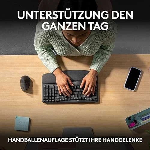 Logitech Wave Keys Belaidė klaviatūra, RF belaidė + Bluetooth, US Int + UKR, Graphite