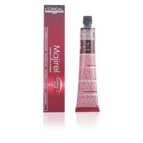 L‘oreal Majirel 4.8 dažų tūbelė ir pakuotė