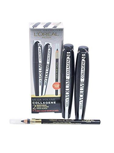 Set L'Oreal Paris: Mega Volume Collagene 24h Extra Blakstienų tušas Juodas, 2 pcs, 9 ml + Contour Khol Kohl Akių apvadas Juodas 1.2 g