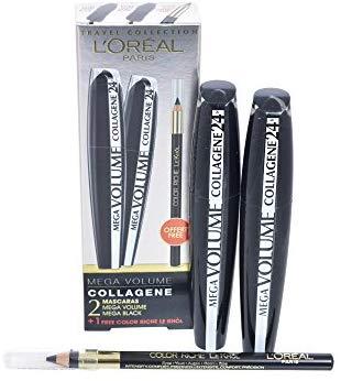 Set L'Oreal Paris: Mega Volume Collagene 24h Extra Blakstienų tušas Juodas, 2 pcs, 9 ml + Contour Khol Kohl Akių apvadas Juodas 1.2 g