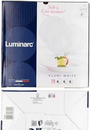 Pietų servizas 6 asmenims Plumi 18 dalių balta LUMINARC