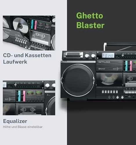 Muzikinis centras Muse | Ghetto Blasters | M-380 GB | AUX in | Bluetooth | Cassette deck | CD grotuvas | Juodas