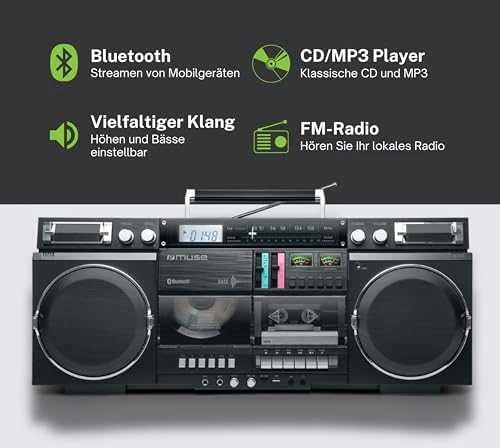 Muzikinis centras Muse | Ghetto Blasters | M-380 GB | AUX in | Bluetooth | Cassette deck | CD grotuvas | Juodas