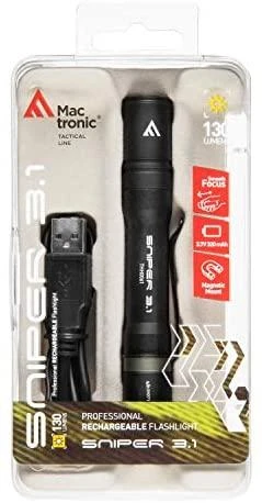 Mactronic 130lm USB įkraunamas žibintuvėlis su fokusavimo funkcija Sniper 3.1