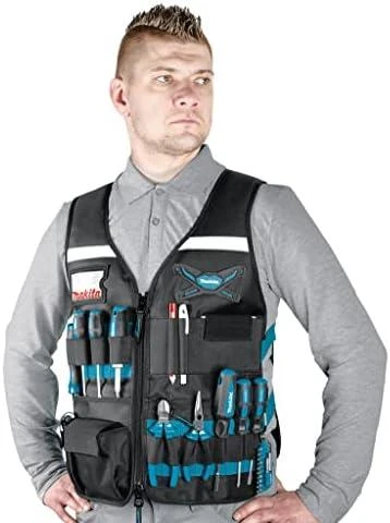 Makita Darbinė liemenė su reguliuojamais skyriais įrankiams. E-15609
