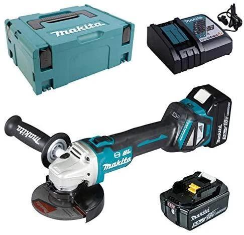 MAKITA KAMPINIS ŠLIFULĖLIS 18V‐125mm 2 x 5.0Ah LI-ION REG. BLDC lagaminas MAKPAC DGA513RTJ