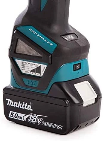MAKITA KAMPINIS ŠLIFULĖLIS 18V‐125mm 2 x 5.0Ah LI-ION REG. BLDC lagaminas MAKPAC DGA513RTJ