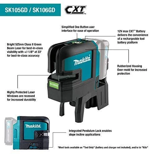 Makita SK105GDZ Lazerinis nivelyras su automatinio niveliavimo funkcija, tikslumas ± 0,3mm/1m, IP54