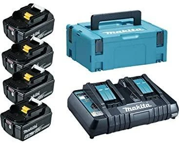Makita 18V akumuliatorių rinkinys su įkrovikliu ir dėže