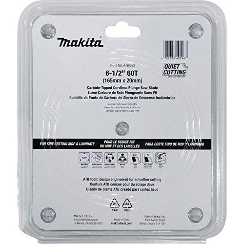 Makita T.C.T. pjūklas SPECIALIZED 165X2X20mm 5° T60 B-56786 T.C.T • 165 x20 mm • T60 • 5° • MDF/laminatui