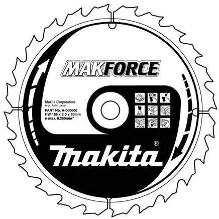 Makita T.C.T. pjūklas MAKFORCE 190X2X30mm 20° T12 B-08224 T.C.T • 190 x30 mm • T12 • 20° • Medienai