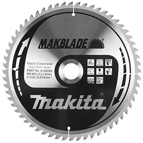 Makita T.C.T. pjūklas MAKBLADE 255X2.3X30mm 5° T32 B-08925 T.C.T • 255 x30 mm • T32 • 5° • Medienai