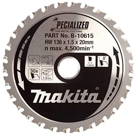 Makita T.C.T. pjūklas SPECIALIZED 136X1.5X20mm 0° T30 B-10615 T.C.T • 136 x20 mm • T30 • 0° • Metalui