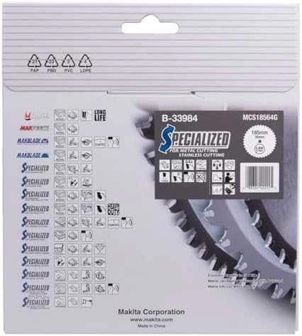 Makita T.C.T. pjūklas SPECIALIZED 185X1.6X30mm 0° T64 B-33984 T.C.T • 185 x30 mm • T64 • 0° • Metalui/Nerūd. plienui