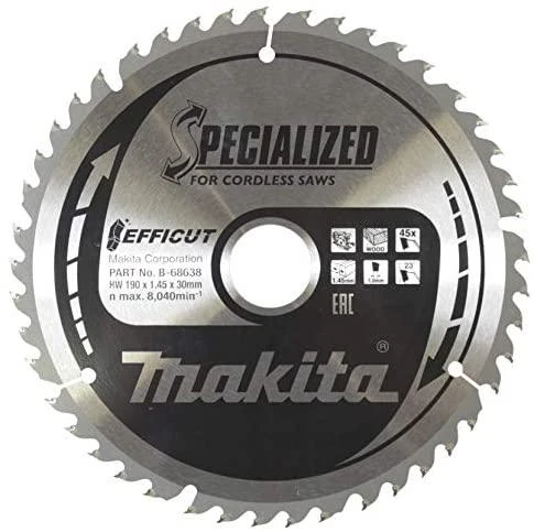 Makita T.C.T. pjovimo diskas EFFICUT B-68622 T.C.T • 190 x30 mm • T45 • 23° • Medienai