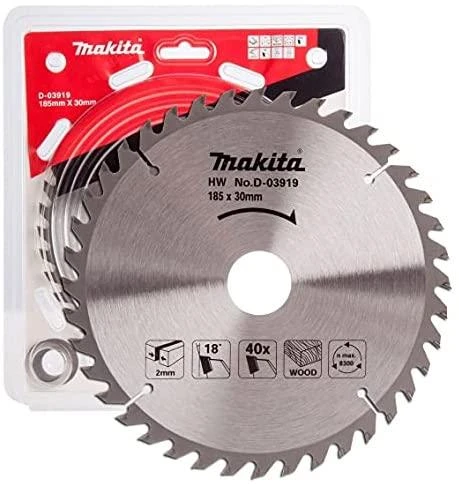 Makita T.C.T. pjūklas 185X2X30mm 18° T40 D-03919 T.C.T • 185 x30 mm • T40 • 18° • Medienai