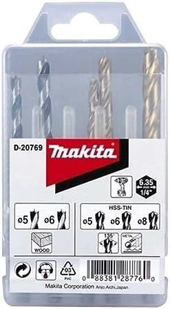 Grąžtas Makita 1/4" Grąžtų komplektas. (Medžiui 5, 6; Metalui 5,6,8) D-20769