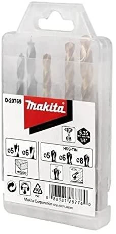 Grąžtas Makita 1/4" Grąžtų komplektas. (Medžiui 5, 6; Metalui 5,6,8) D-20769