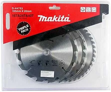 Makita T.C.T. pjūklas 165X2X20mm 20/20/18° T16/24/40 D-44753 T.C.T • 165 x20 mm • T16/24/40 • 20/20/18° • Medienai