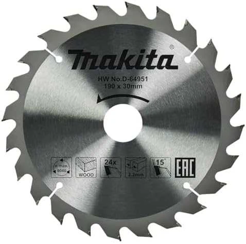 Makita D-64951 T.C.T. pjūklas 190X2.2X30mm 15° T24 Standartiniai medienai