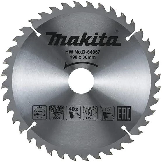 Makita D-64967 T.C.T. pjūklas 190X2.2X30mm 15° T40 Standartiniai medienai