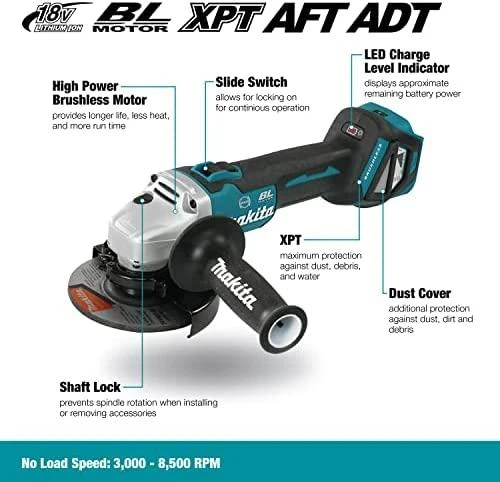 Makita akumuliatorinis kampinis šlifuoklis DGA513Z 18V, be akumuliatoriaus ir kroviklio