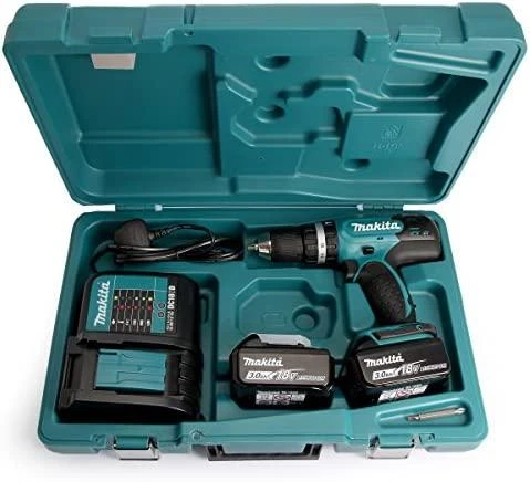 MAKITA smūginis suktuvas gręžtuvas DHP453SFE, 18V 2x3.0Ah 42/27Nm