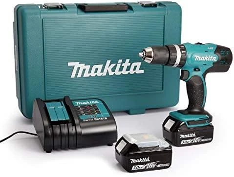 MAKITA smūginis suktuvas gręžtuvas DHP453SFE, 18V 2x3.0Ah 42/27Nm