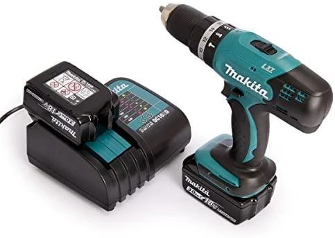 MAKITA smūginis suktuvas gręžtuvas DHP453SFE, 18V 2x3.0Ah 42/27Nm