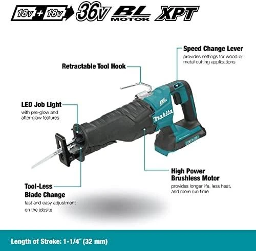Makita DJR360Z Akumuliatorinis tiesinis pjūklas 2x18 V, Be akumuliatorių ir kroviklio!