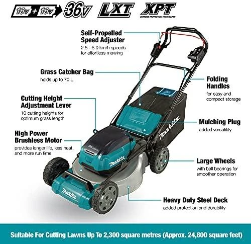 Akumuliatorinė savaeigė vejapjovė MAKITA DLM532Z 18Vx2, 53 cm, 4in1, be akumuliatorių ir kroviklio