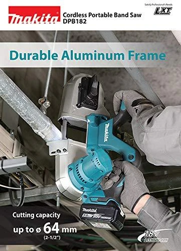 Makita DPB182Z Akumuliatorinis juostinis pjūklas, 64x64 mm,18V, aliuminio, be akumuliatoriaus ir kroviklio