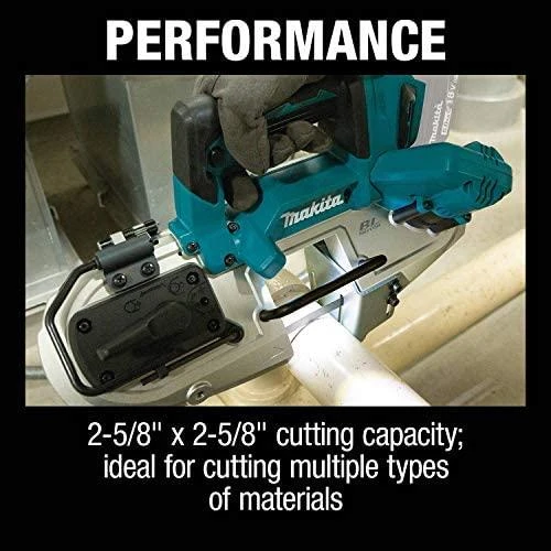 Makita DPB183Z Akumuliatorinis juostinis pjūklas, 66x66 mm,18V, aliuminio, Be akumuliatorių ir kroviklio!