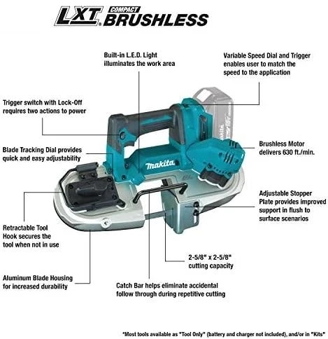 Makita DPB183Z Akumuliatorinis juostinis pjūklas, 66x66 mm,18V, aliuminio, Be akumuliatorių ir kroviklio!