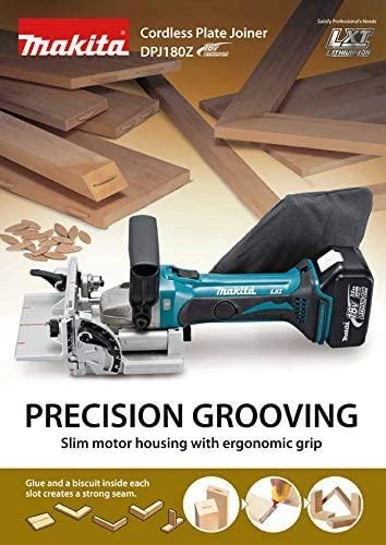 Akumuliatorinė sujungimų freza Makita DPJ180Z, 18 V Li-ion, Be akumuliatorių ir kroviklio