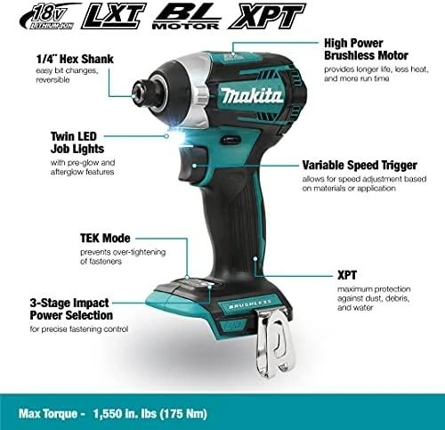 Makita DTD154Z Akumuliatorinis smūginis suktuvas, 18 V,Li-ion 175 Nm, LED, BL-motor, Be akumuliatorių ir kroviklio!
