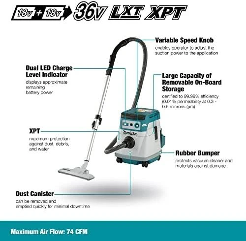 Makita DVC156LZX1 Akumuliatorinis dulkių siurblys 2x18 V Li-ion; Be akumuliatorių ir kroviklio! RAMIOJE!