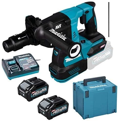 Makita HR004GM201 Perforatorius XGT, 2,9 J, 28mm; 4,1kg, bešepetėlinis variklis, greitojo keitimo griebtuvas, 2X4,0Ah, greitasis kroviklis; AVT; XPT; MAKPAC lagaminas