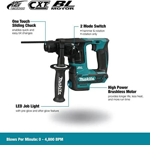 Makita HR166DZ Akumuliatorinis perforatorius 10,8V; BL-motor; Be akumuliatorių ir kroviklio!